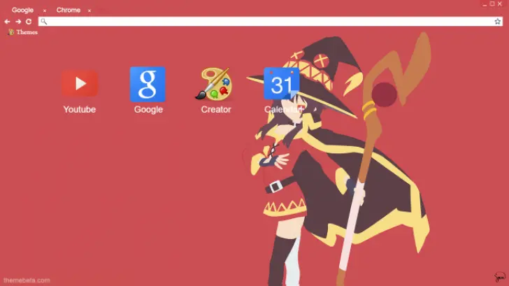 A vibrant red background features a character in a black and gold outfit, with colorful app icons.