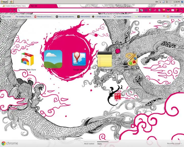 A vibrant illustration of a dragon with swirling clouds, featuring colorful app icons in the foreground.