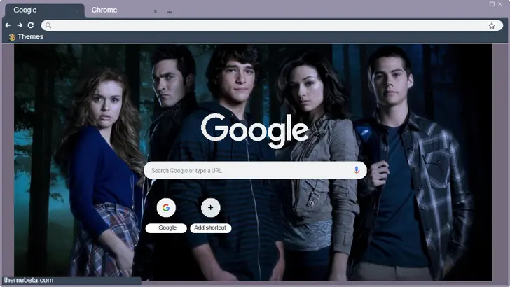 Five young adults stand confidently in a dark forest, illuminated by a blueish light.