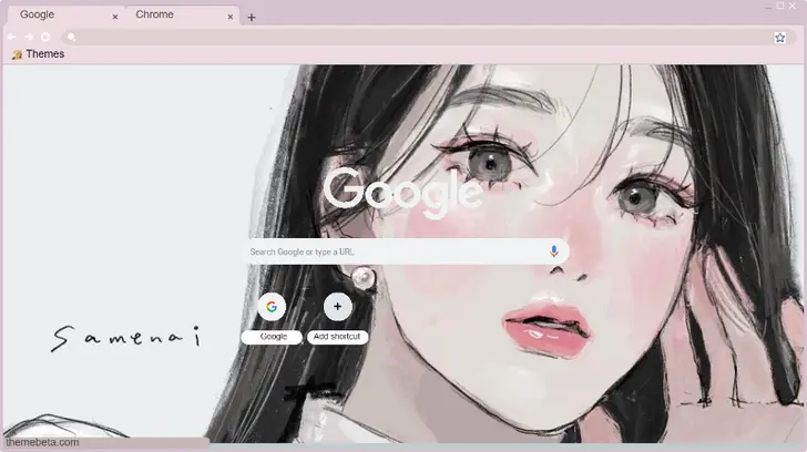 A soft, pastel-colored illustration of a young woman with long dark hair and a gentle expression.