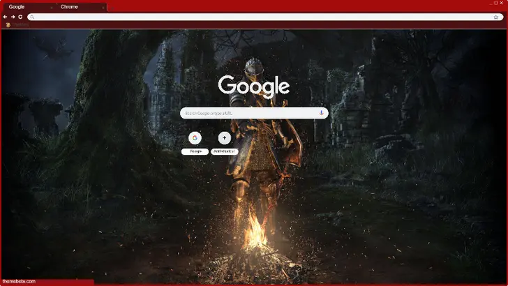 A lone knight stands by a flickering fire in a dark, eerie forest, evoking a sense of mystery.