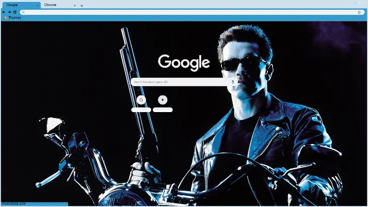 A cool figure in sunglasses and leather holds a gun while posing on a motorcycle against a dark backdrop.