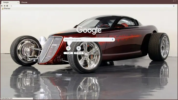 A sleek, custom red and chrome car with a futuristic design reflects on a polished floor.