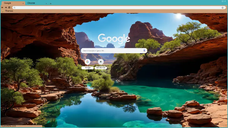 A serene pool of turquoise water surrounded by red rock formations and lush greenery.