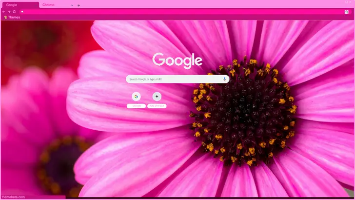 Close-up of a vibrant pink flower with a dark center and yellow stamen, exuding a cheerful mood.